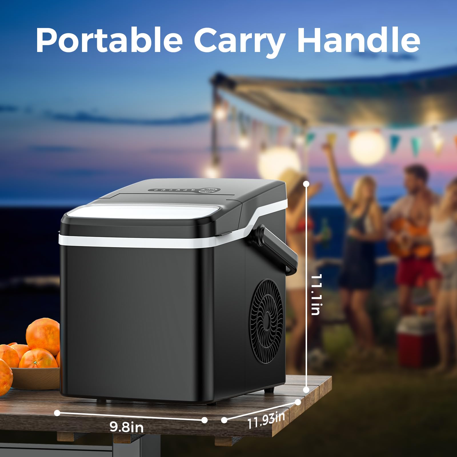 Ice Maker Countertop, Portable Ice Maker Machine, 26.5lbs/24h, 9pcs/6mins, 2 Sizes Of Bullet Ice, Self-Cleaning, Basket And Scoop, Ideal For Home/Office/Outdoor Use, Black on Fridge.com - View 3