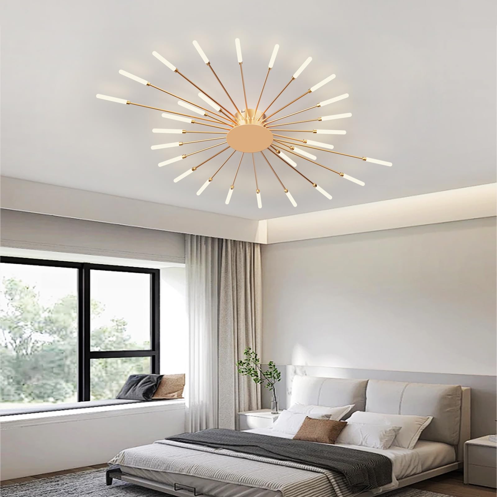 Plafoniera LED Soffitto, Plafoniera Lampada Da Salotto Moderna, Acrilico Lampadario LED Soffitto per Soggiorno Camera Da Letto Cucina Ufficio, Luce Neutra (28 teste, oro)