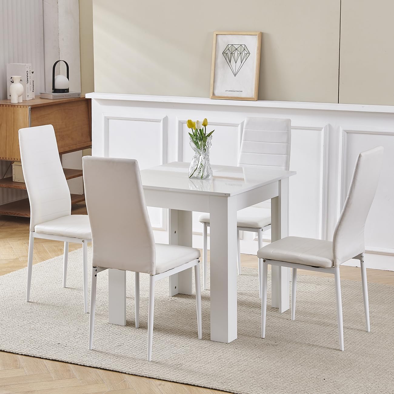 Pantanal Square Dining Room Set for 4, 75cm White Dining Table with 4 ...