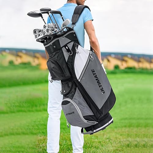 Vista 8 de Tangkula Bolsa de carrito de golf, bolsa ligera para palos de golf con divisores de 14 vías superior y bolsa refrigeradora, bolsillo impermeable