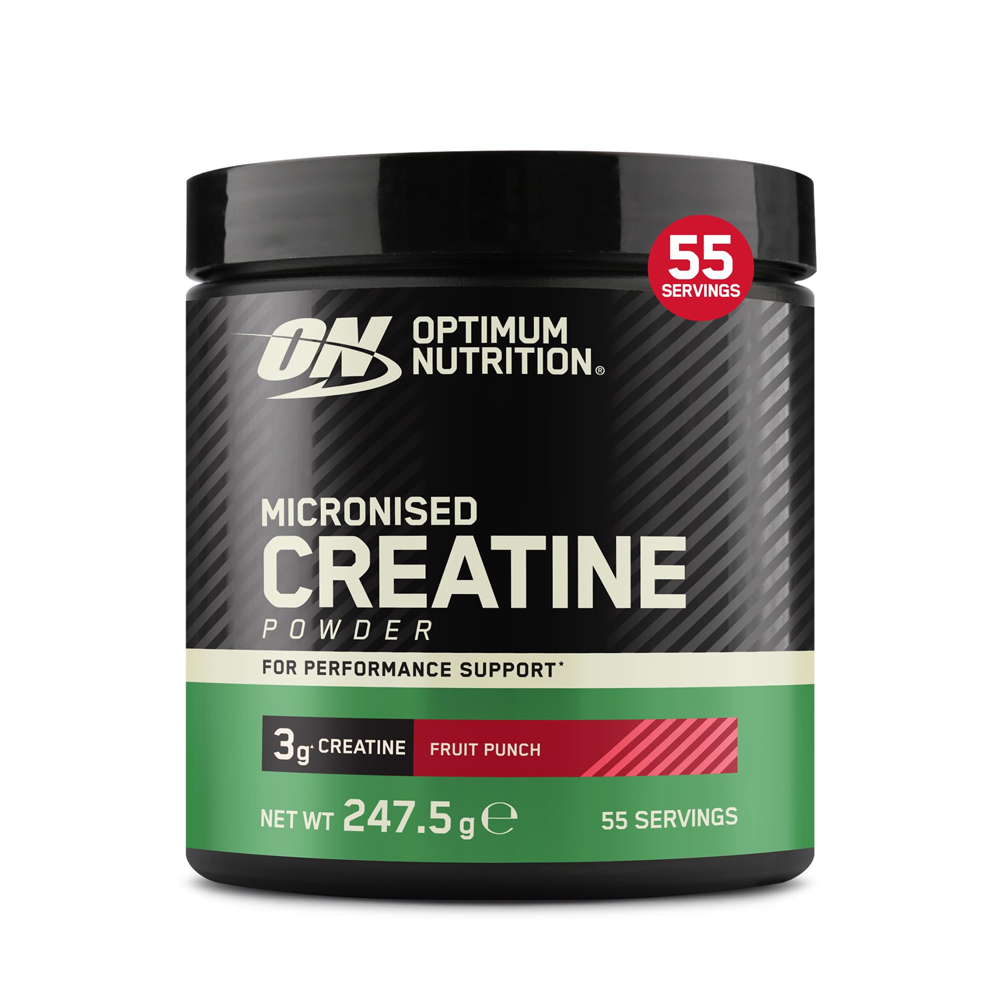Optimum Nutrition Micronised Creatine Monohydrate Powder, 247.5g | Fruit Punch, 55 Servings, Supplement to Support Muscle Strength & Power, Pre and Post Workout