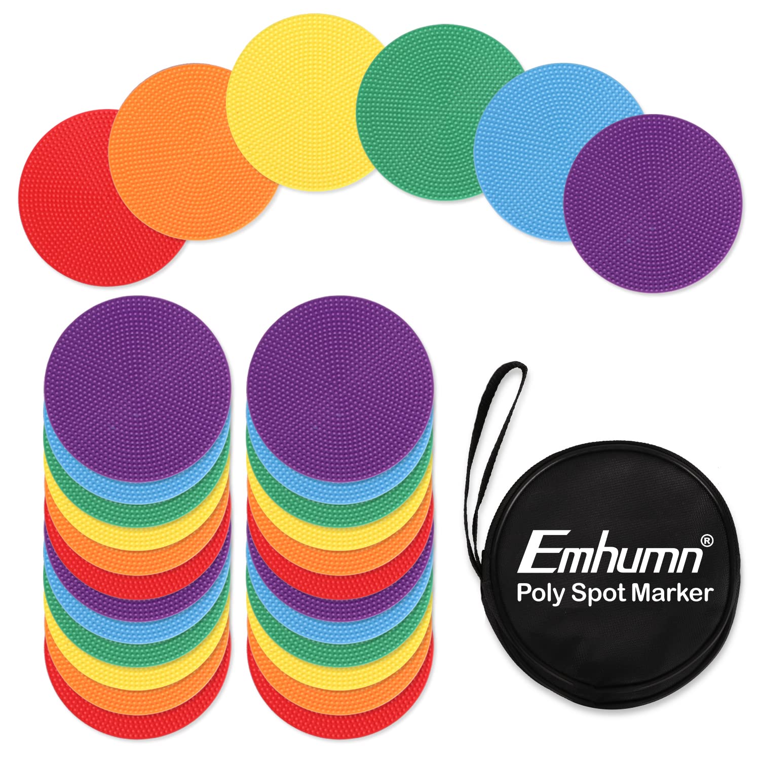Emhumn 4inch & 9inch Poly Spot Markers for Agility Dot for Gym/PE Training, Dance, 6/12/24 Pcs Round Multiple Color & Size Rubber Non-Slip Spot Marker
