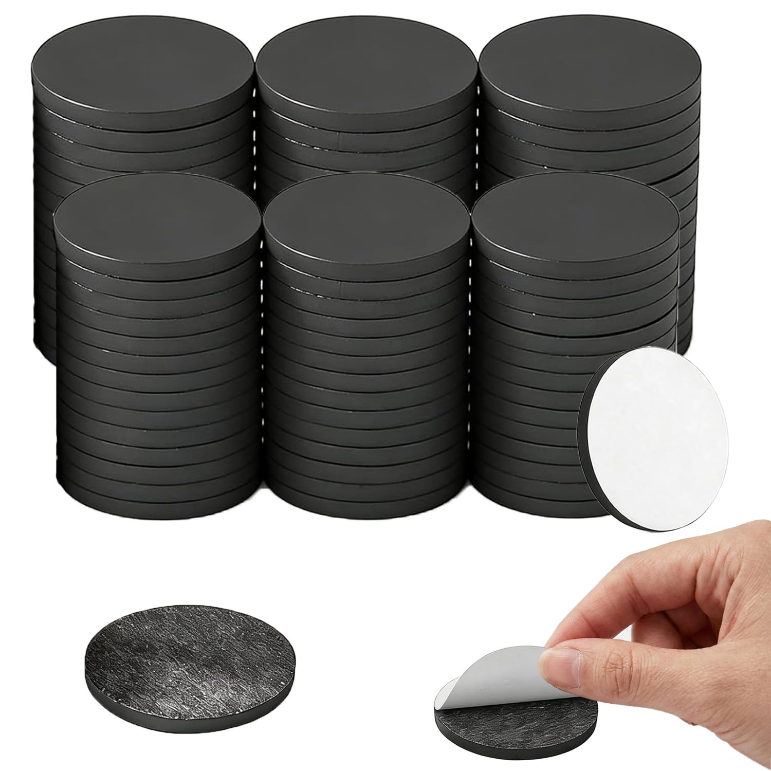 100 Pcs Round Self Adhesive Magnets, 20 mm Sticky Magnetic Pads, Magnetic Stickers, Small Magnets for Crafts, Flexible magnetic dots for Crafts Photos Fridges Whiteboards Lightweight Items(Black)