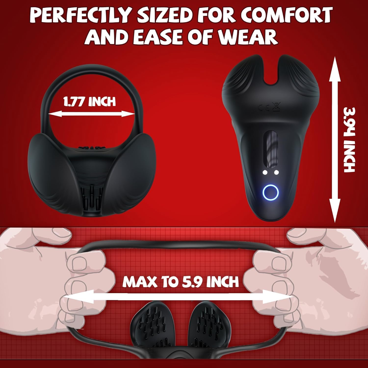 Anillo doble con mando a distancia — Anillo para hombre, anillo vibrador, anillo de silicona para hombre con mando a distancia, vibrador, anillo vibrador (negro)