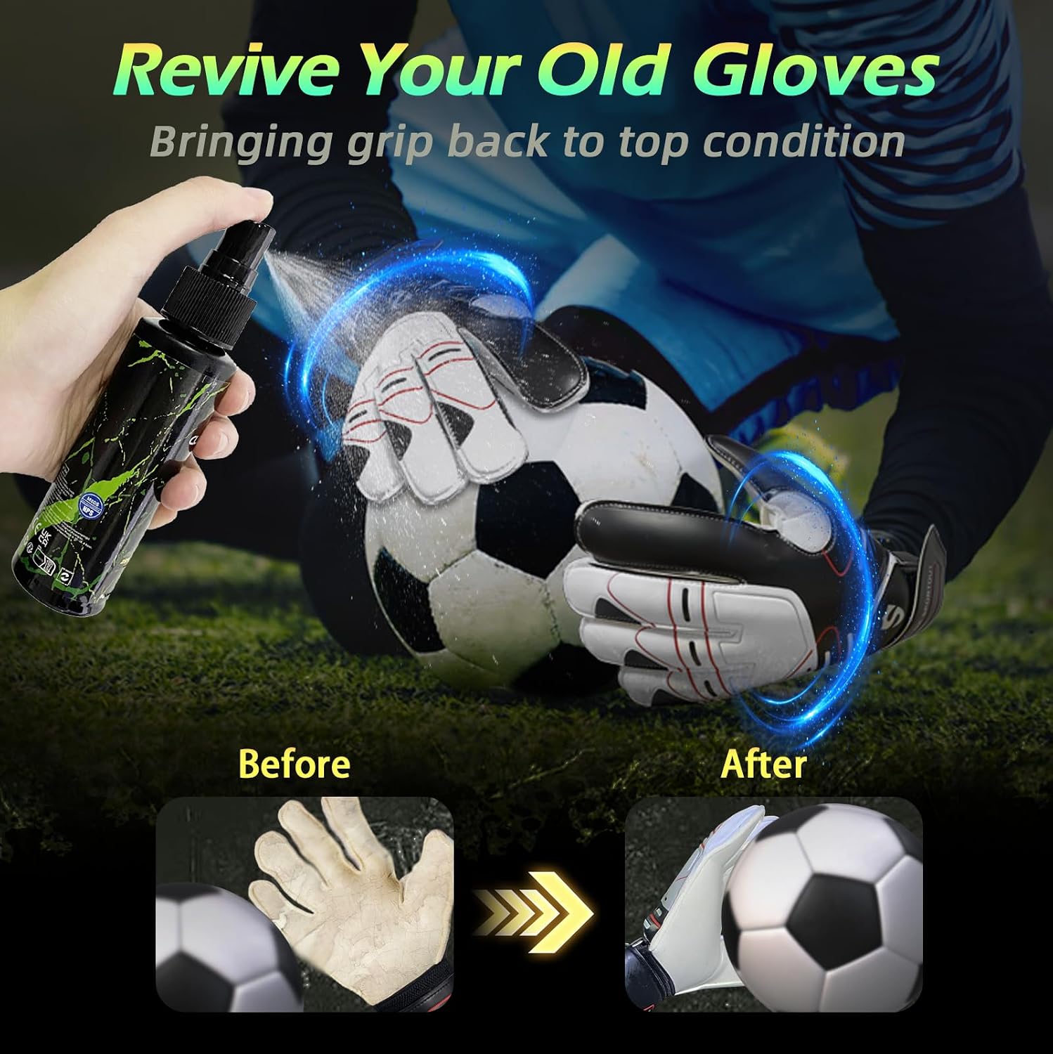 Goalkeeper Glove Spray Bundle, Goalie Gloves Glue, Grip Boost Football Gloves Contains MSDS Certified 100ml Goalkeeper Grip Spray + 100ml Goalkeeper Glove Wash & Prepare Spray