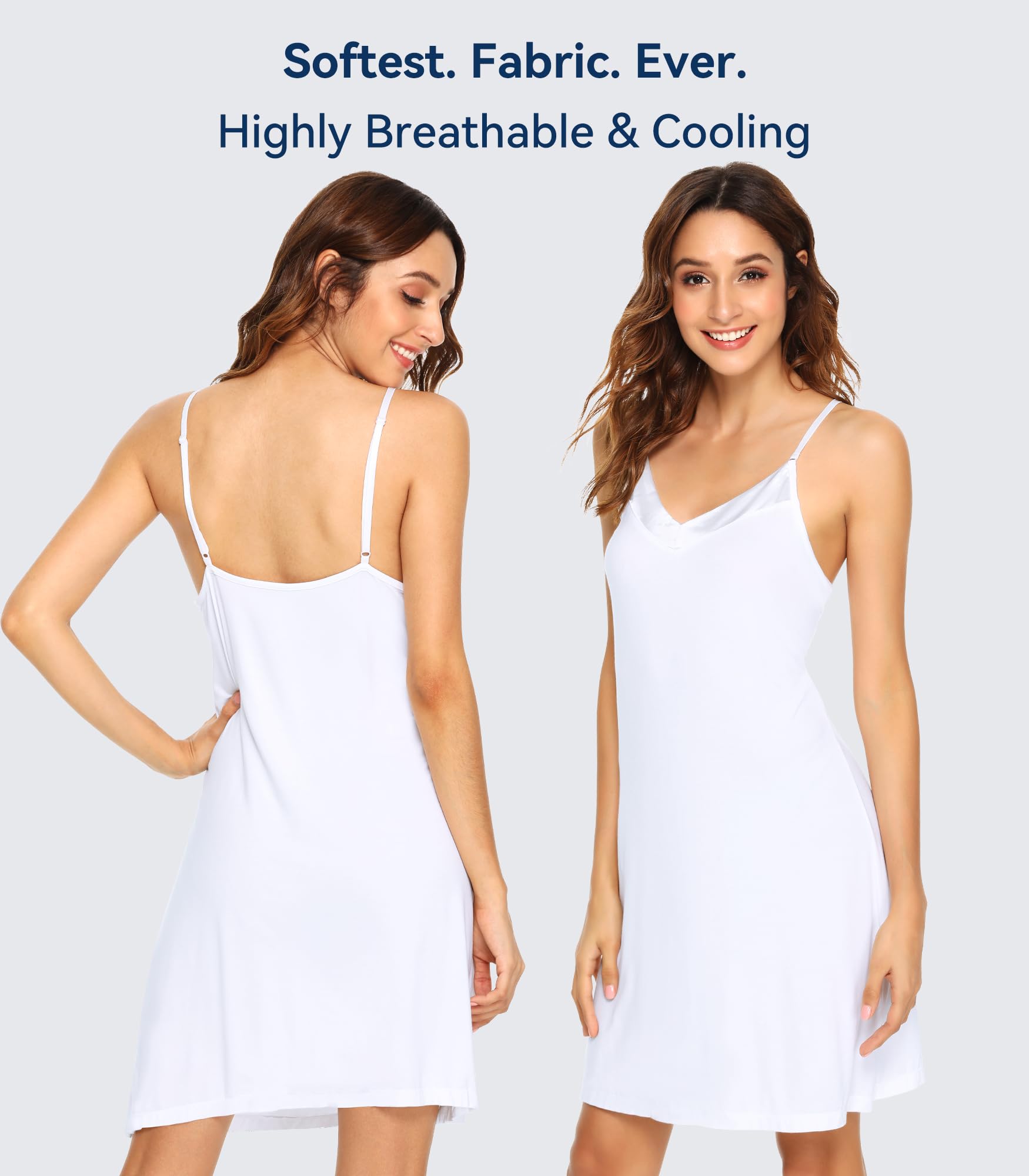 WiWi Damen Bambus-Nachthemd Sexy Camisole Nachtwäsche V-Ausschnitt Nachtwäsche Full Slip für Unterkleid Chemise S-4X