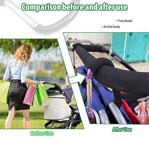 Miniatura 6 de Yinpecly Ganchos para cochecito, ganchos grandes de 5.51 pulgadas de longitud para mamá, práctico organizador de ganchos para bolsa, clips para