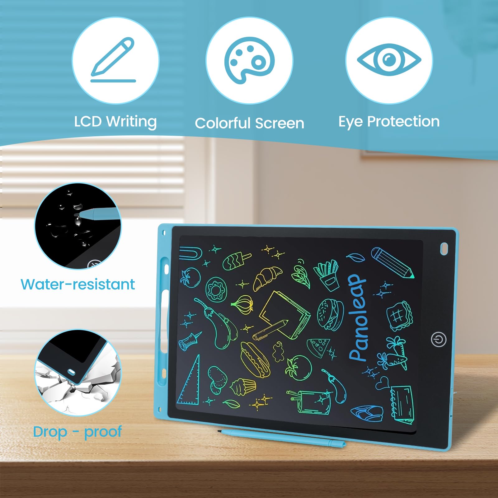 12 Zoll LCD Schreibtafel für Kinder & Erwachsene – wiederverwendbares Maltafel, löschbares Zeichen- und Kritzelbrett, tragbares Schreibbrett, Lernspielzeug & Geschenkidee (blau) - 3