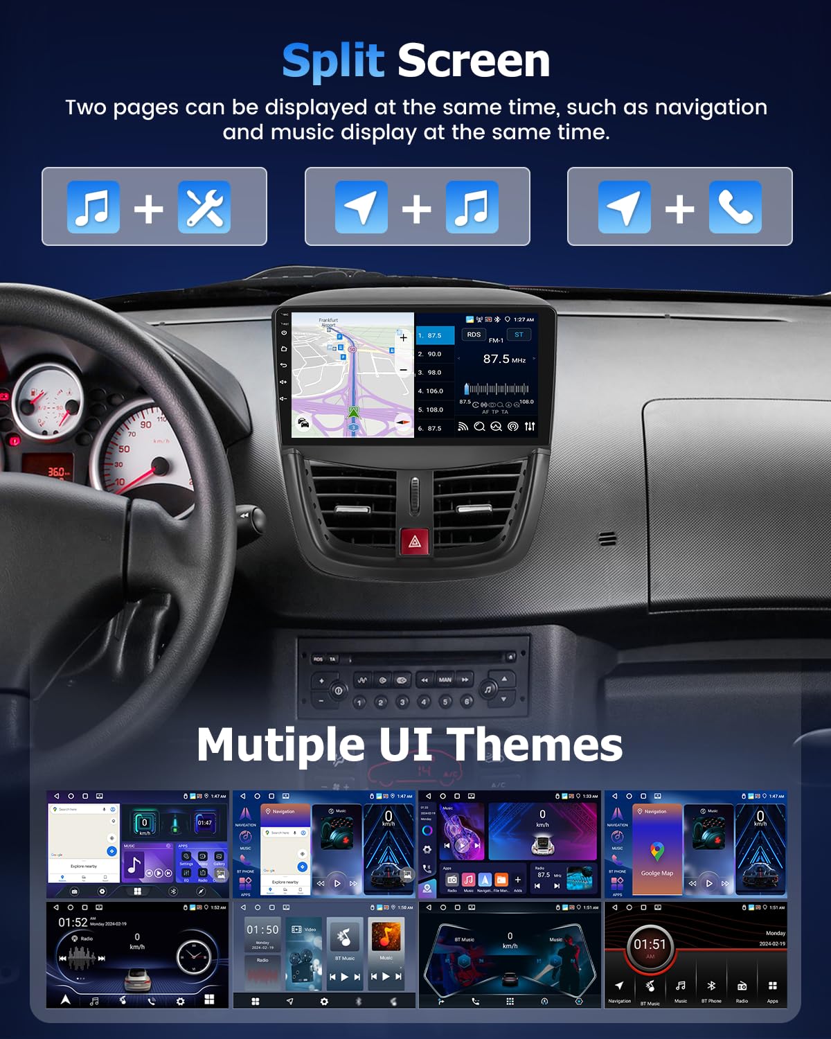 Hikity Radio samochodowe 4+64G dla Peugeot 207 2006-2015 z Android Auto