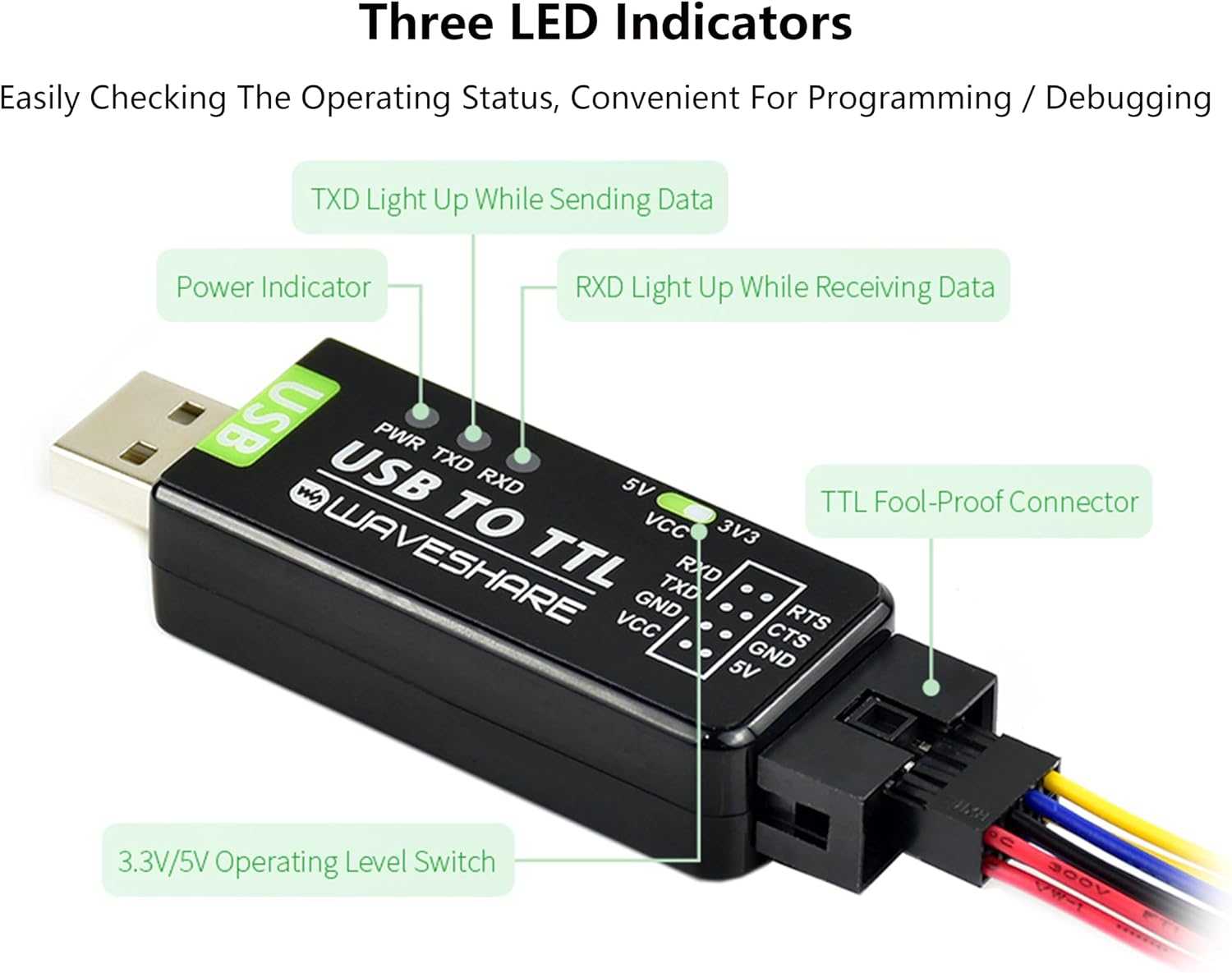 Industrial USB to TTL Converter Adapter, Onboard Original FT232RL Chip, Device Port UART 300bps ~ 3Mbps Data Rate, Compatible with Win7/8/8.1/10/11,Linux, Android, Wince,etc.