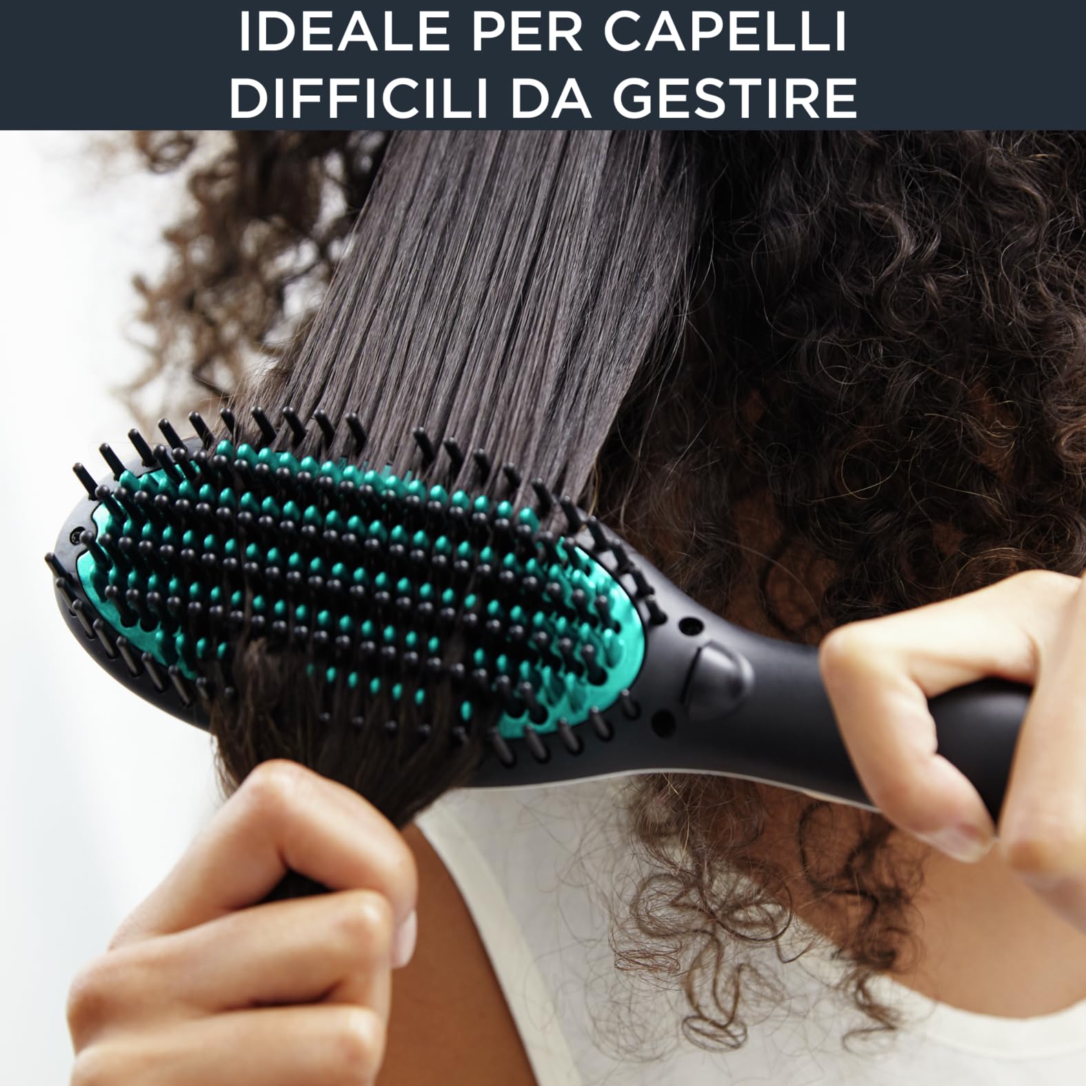 Rowenta CF5820 Power Straight, Spazzola Lisciante, Tempo di Riscaldamento 45 Secondi, Tecnologia in 3 passaggi, Rete con 2 Tipi di setole, Thermo-Control, Nero