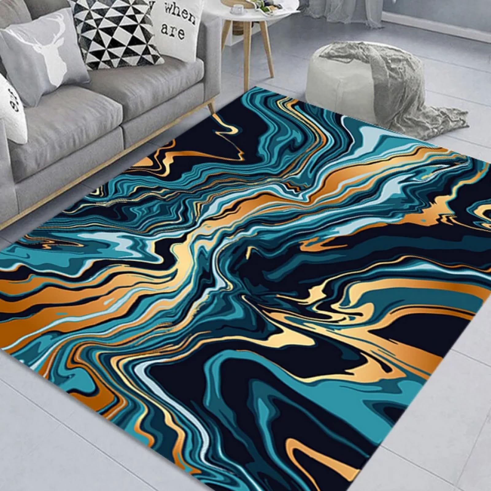 Tapis de salon marbre abstrait 100x200 cm antidérapant grande taille
