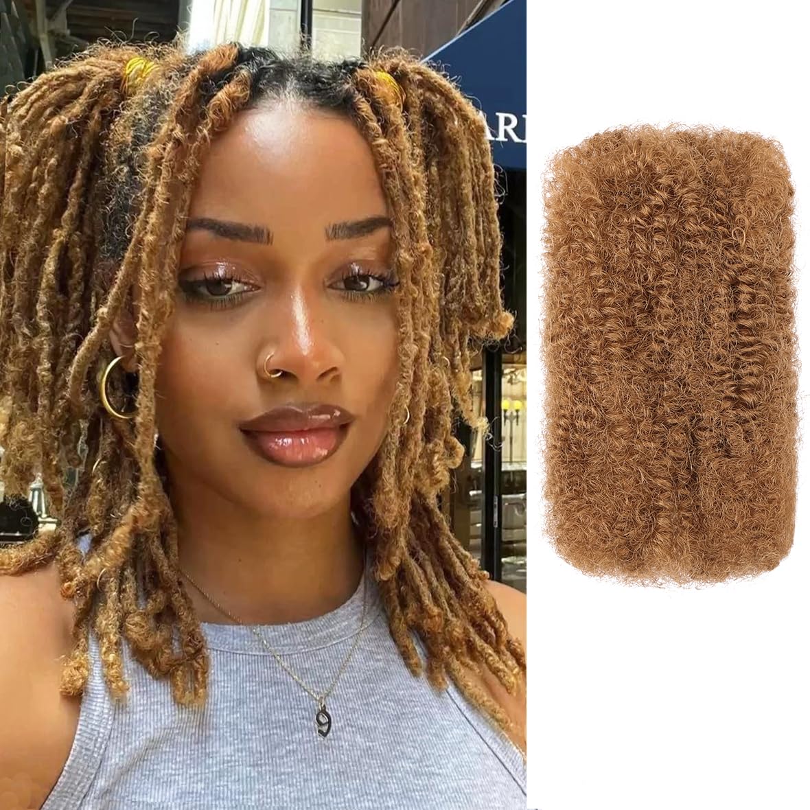 Kackanaa 16 Inch Dark Ginger Afro Kinky Curly Human Hair Bulk for Dreadlock Extensions 1 Pack Marley Twist Hair Bulk for Mini Twist Repair Locs Springy Afro Twist Human Hair Bulk
