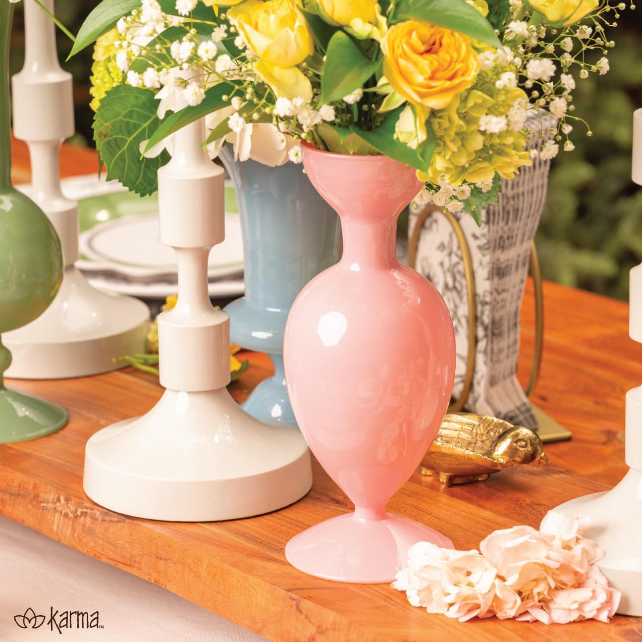 Karma, French Retro Glass Vase, Tabletop Flower Vase Centerpiece, Desktop Pot for Flowers, Blue - Image 6