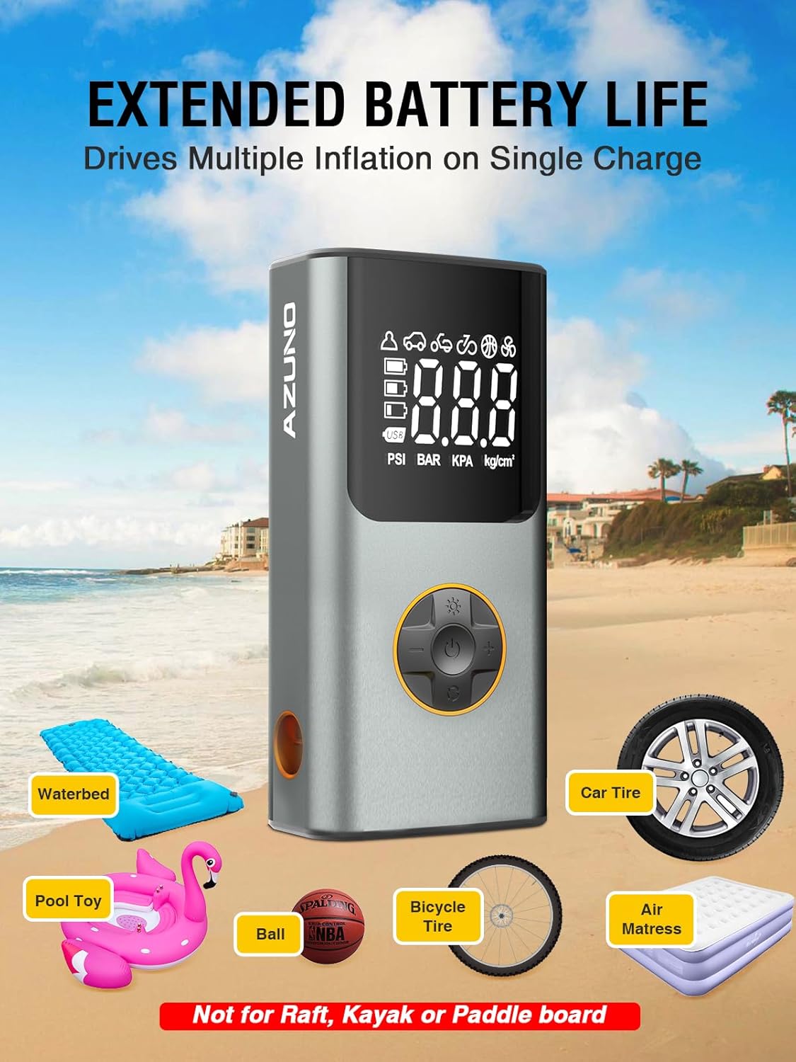 AZUNO 2-in-1 Electric Air Pump for Inflatables, 150 PSI Battery USB Rechargeable Fast Cordless Portable Air Mattress Pump, Suit for Air Mattress, Bed Pool Toys, Swimming Ring, Floats & Tires