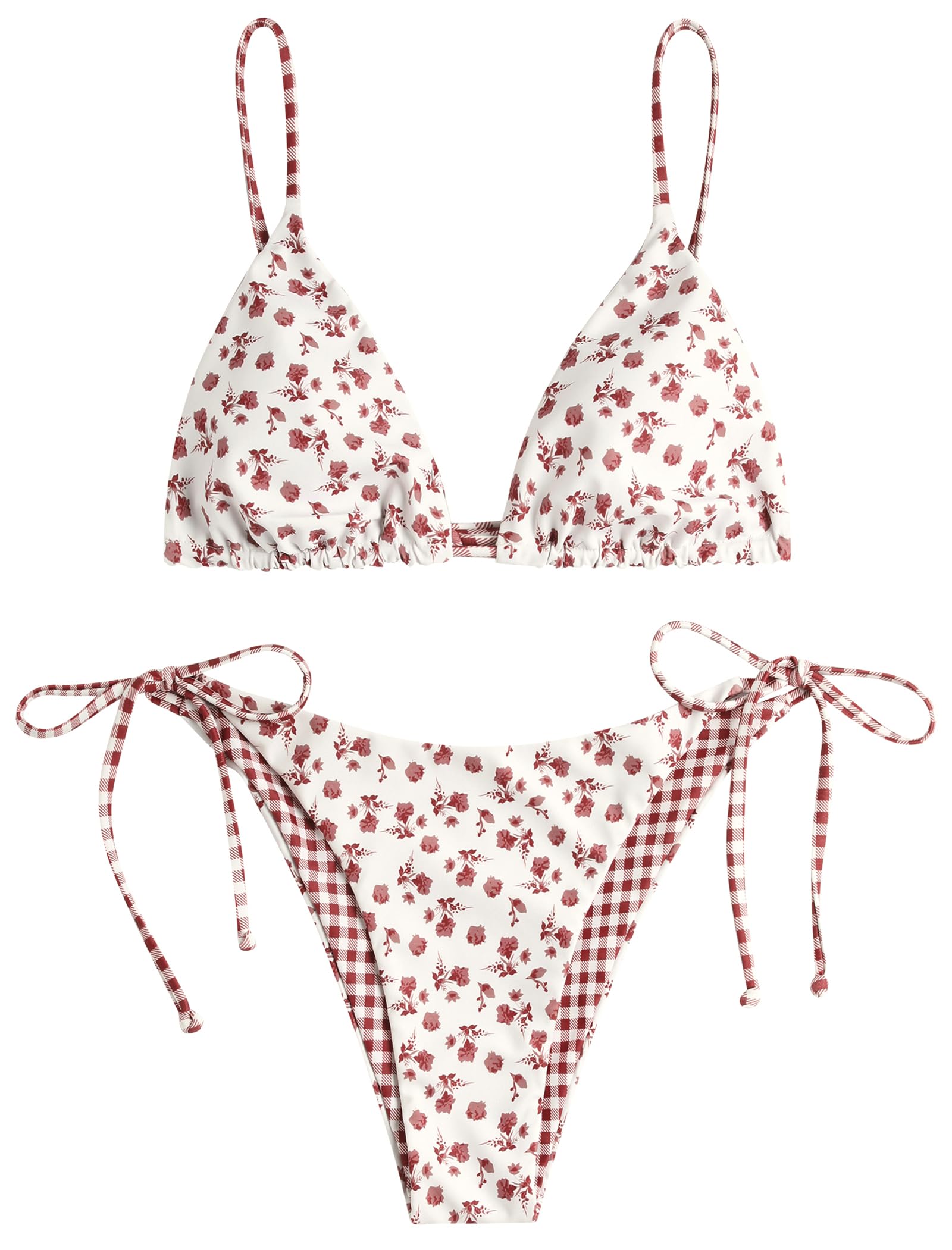 ZAFUL Women's Triangle Bikini Floral String Bikini Set Two Piece Swimsuit Bathing Suits