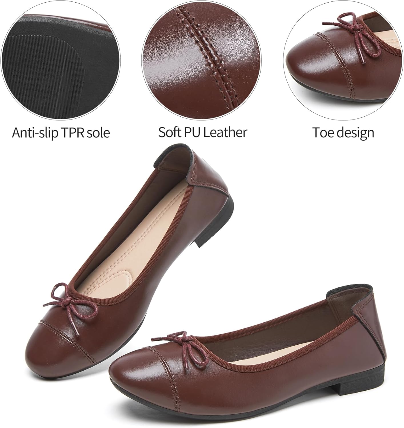 hash bubbie Women's Flats Shoes Black Ballet Flats Foldable PU Leather Comfortable Slip-On Dress Shoes with Bow - Image 9