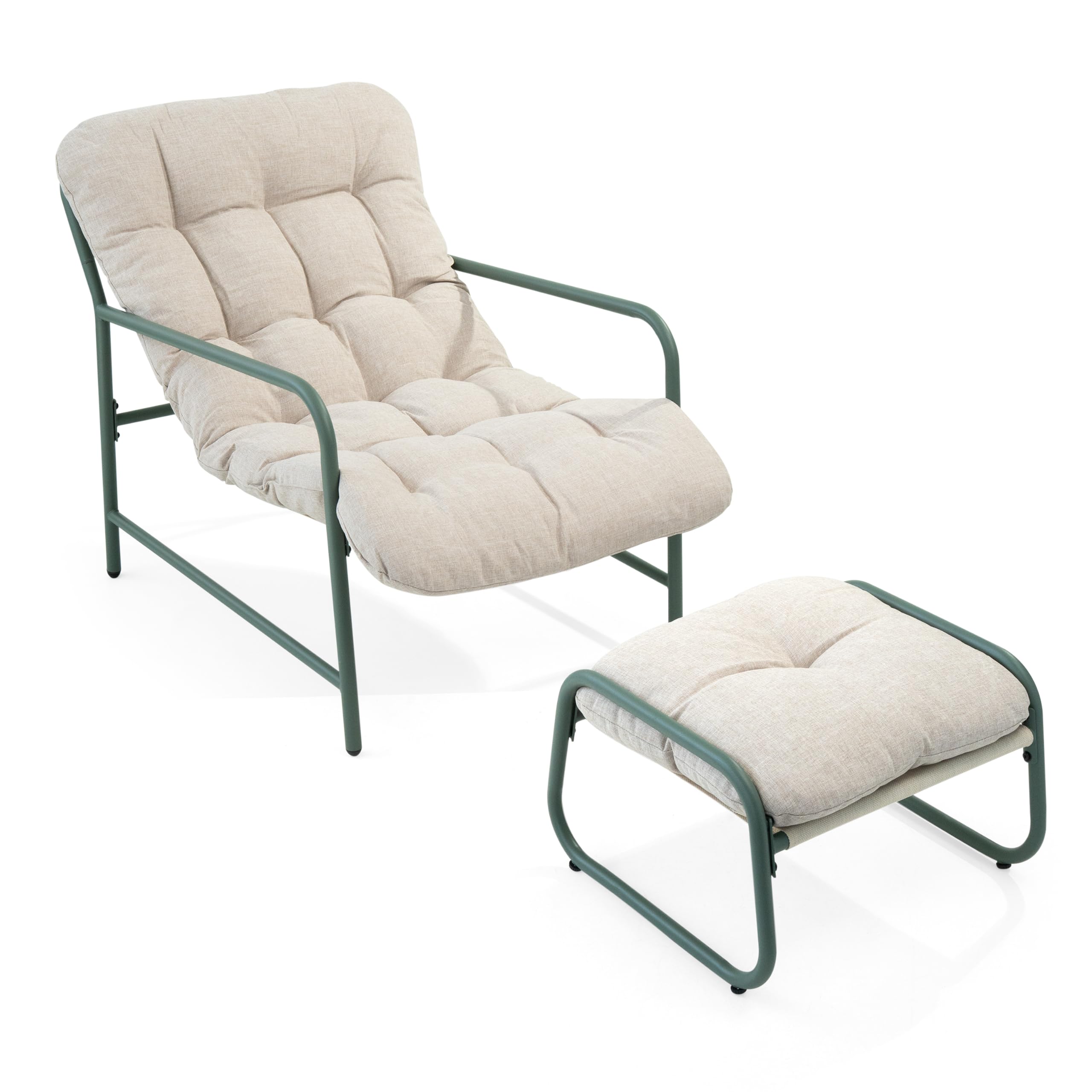 Crystals Garden Lounge Chair with Footstool, Metal Outdoor Relaxer Chair with Cushioned Seat & Back, Patio Armchair for Garden, Balcony, Conservatory & Terrace, Light Grey