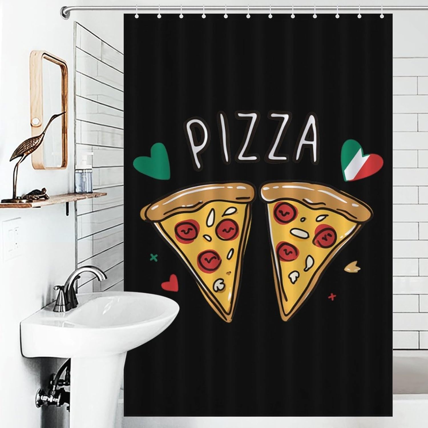Italian Pizza Shower Curtain 46.85x70.87Inch（119x180cm） Polyester Bath Curtain Shower Curtains Printed Decorative