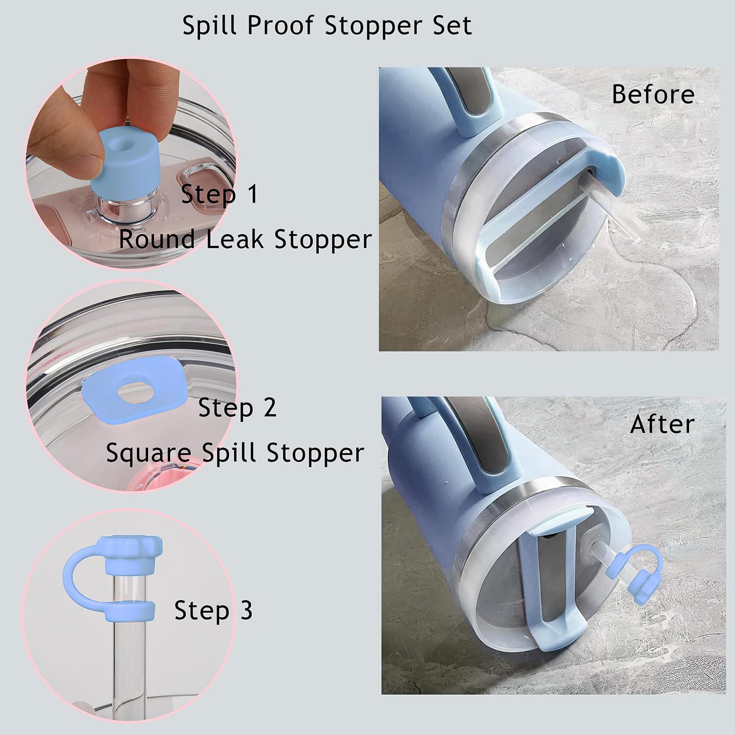 Stanley Cup Accessories Set Including Straw Cover Cap, Cup Initials Charm, Silicone Spill Proof Stopper, Silicone Boot for Stanley 40 oz 30 oz Tumbler, Sticker (C)
