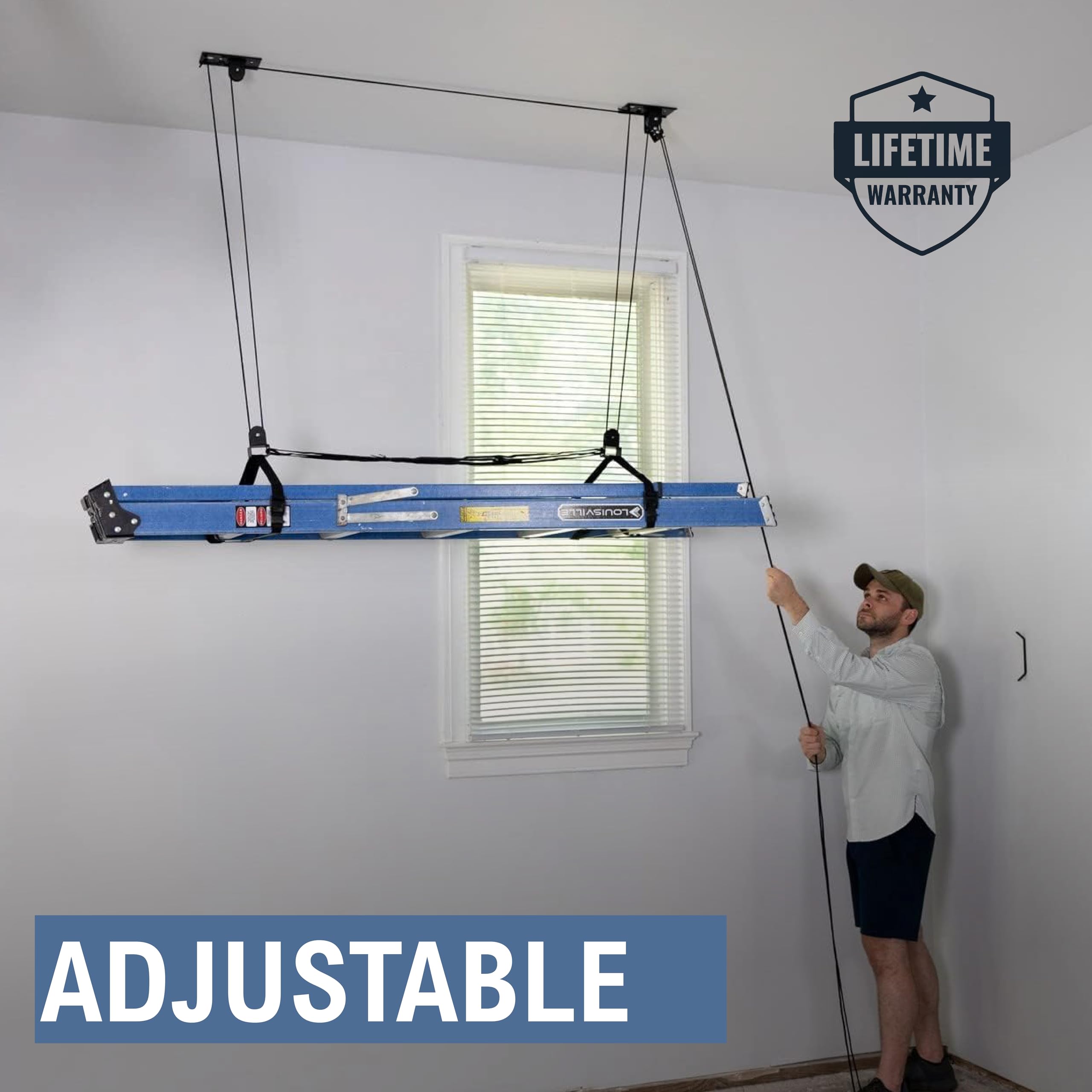 Kayak Hoists 2-Pack Garage Ceiling Pulley System - Heavy Duty 150lb Lift For Kayaks & Ladders Kayak Storage Pulley System - View #7