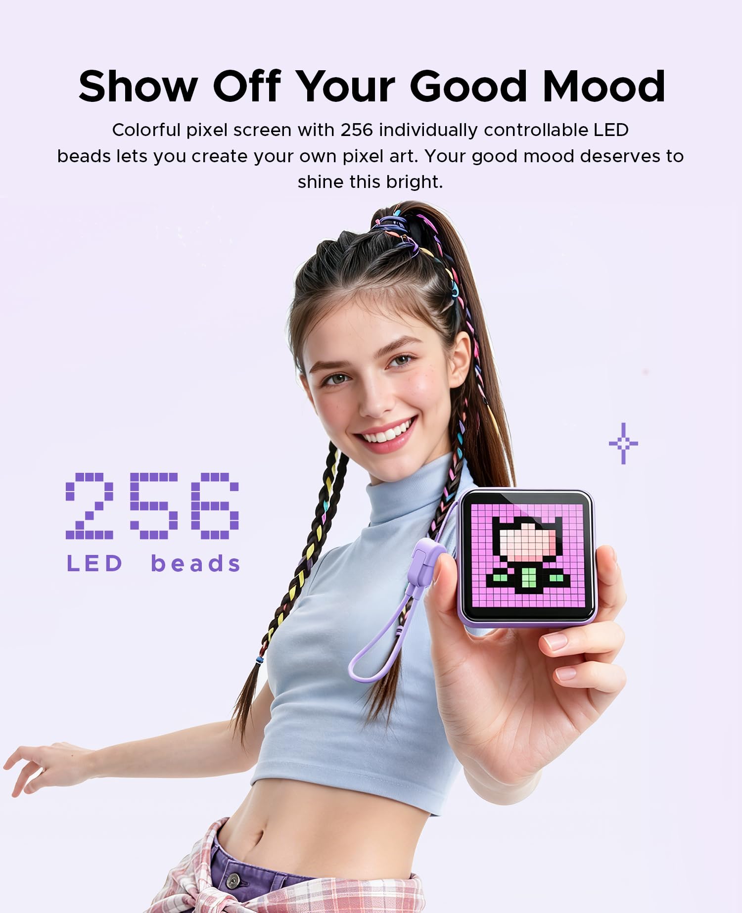 ORICO PixCharge Power Bank Pixel LED, 5000mAh con USB C Cavo, Blu | 256 Pixel LED, animazioni fai-da-te, controllo via App, Sicuro in Aereo, Essenziale da Viaggio, compatto e leggero (132g)