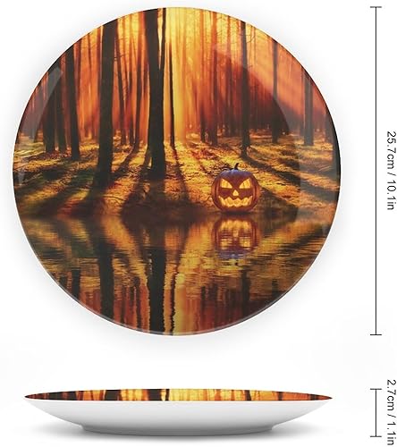 Miniatura 2 de Plato decorativo para colgar de Halloween, lago, bosque, árboles, calabaza, decoración del hogar, decoración del hogar, recuerdo, arte de pared,