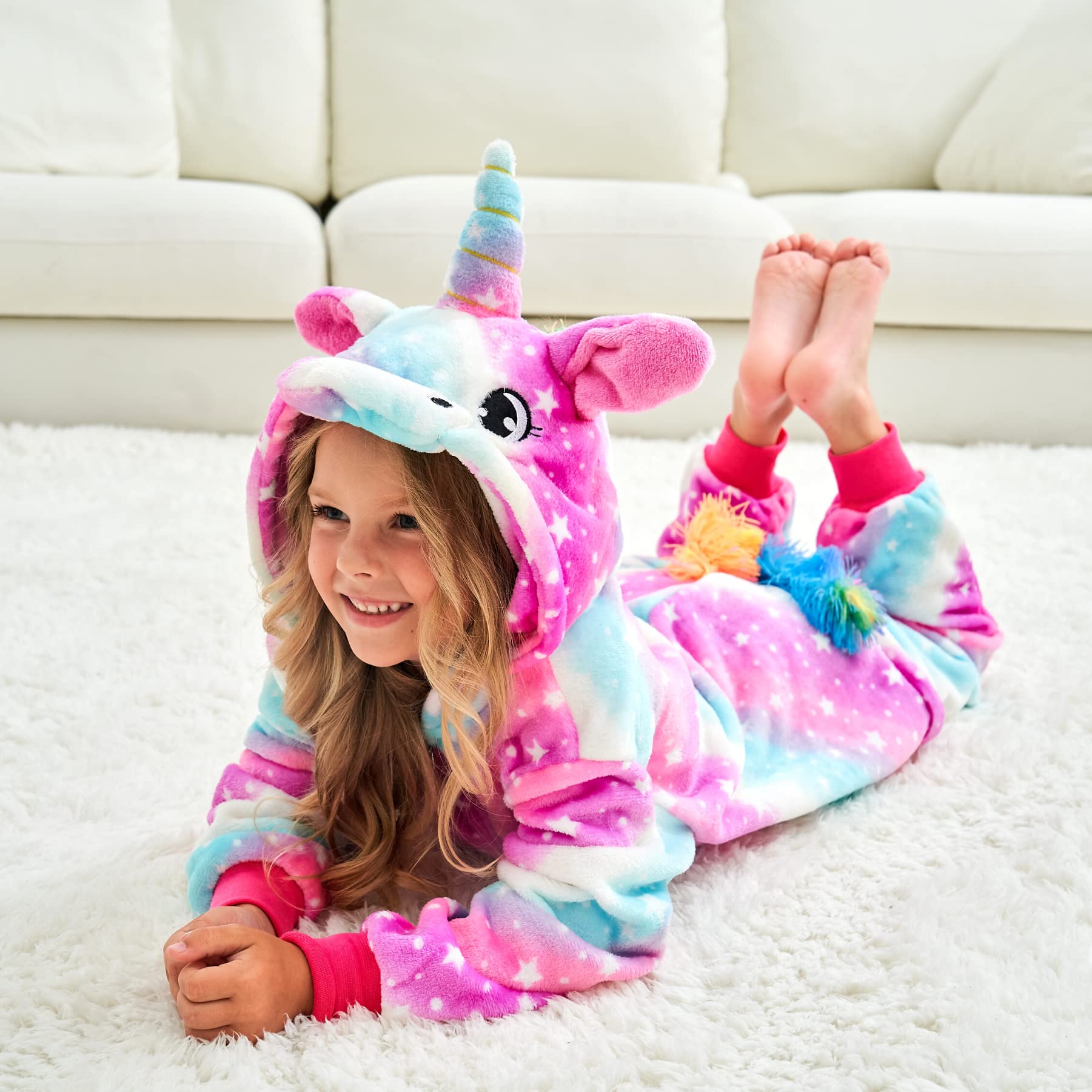 Pigiama intero con unicorno morbido con pantofole per ragazze