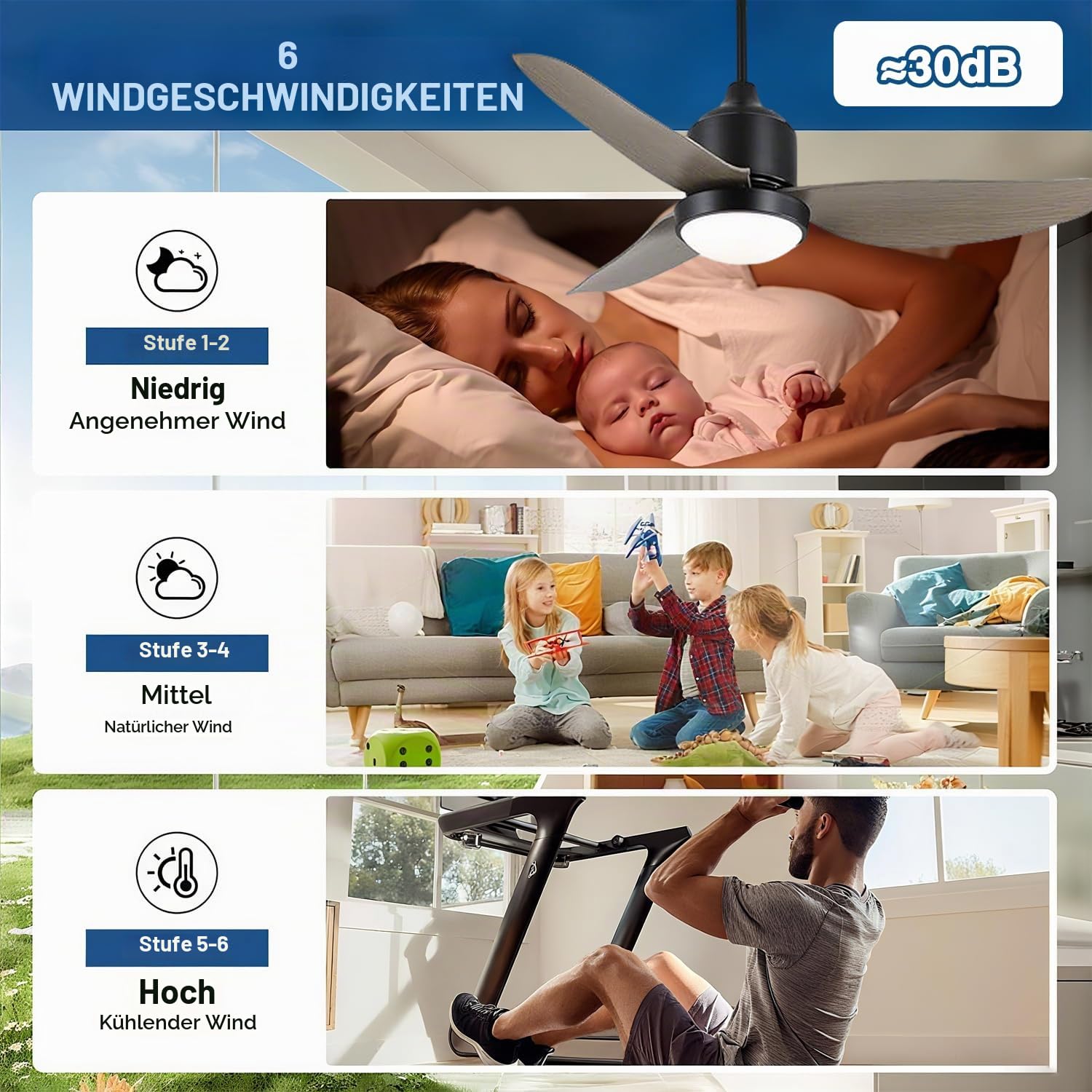106CM Außen Deckenventilator mit Beleuchtung IP65 Wasserdicht Outdoor Deckenleuchte mit Ventilator LED Dimmbar Ventilatorlicht und Fernbedienung Ventilator Deckenlampe für Garten Balcón Innen Aussen