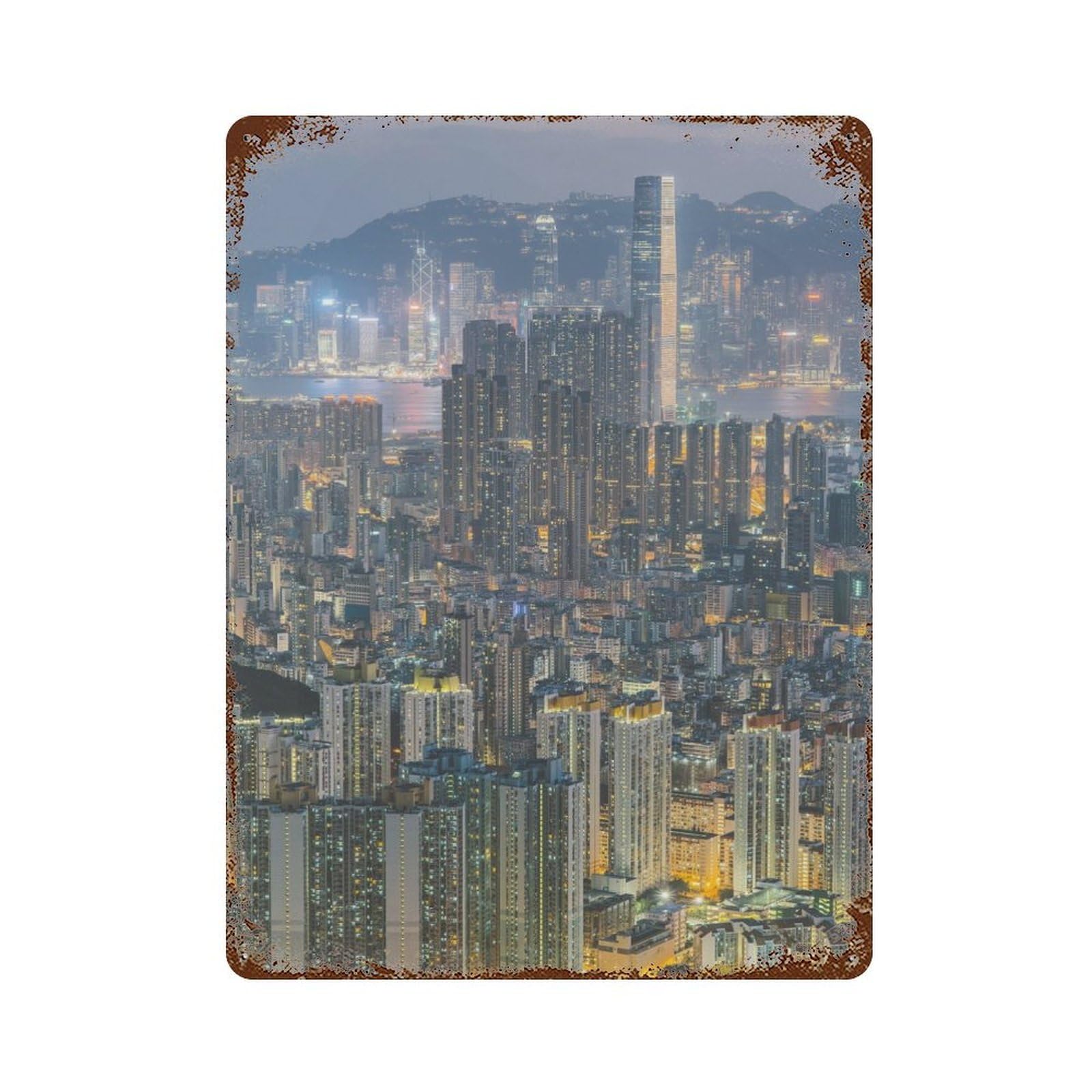 Hong Kong Aged Metal Wall Plaque 15.7"x11.8", Decorative Metal Wall Art for Garage, Pub Or Kitchen