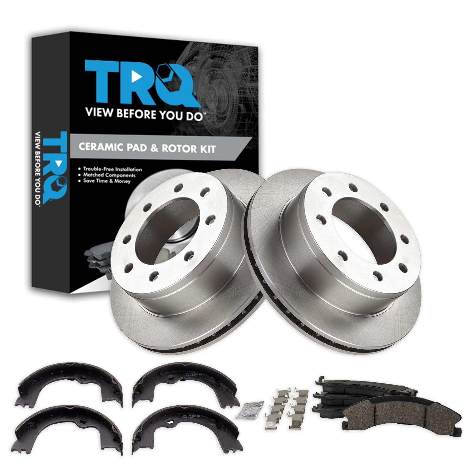 TRQ Rear Brake Pad and Rotor Set Ceramic Compatible with 2009 GMC Savana 3500