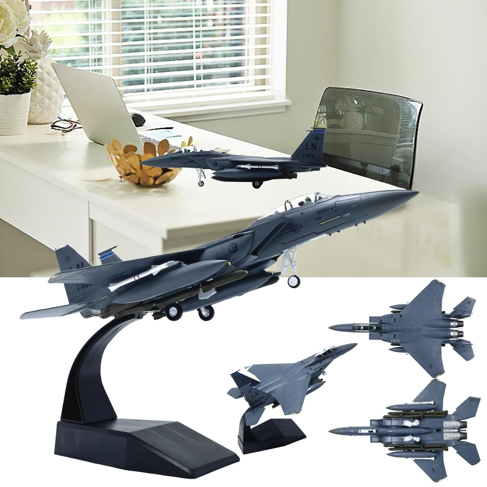 Modello di aereo da caccia F-15E in scala 1:100 in metallo pressofuso Aereo pesante preassemblato alta precisione con espositore, decorazioni for casa ufficio collezione