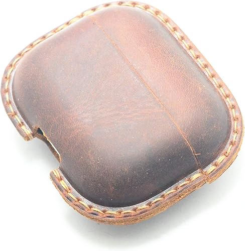 JJNUSA Cuero genuino cuero envejecido para Apple AirPods Pro 2 1 inalámbrico carga caso cubierta protectora auricular caso marrón