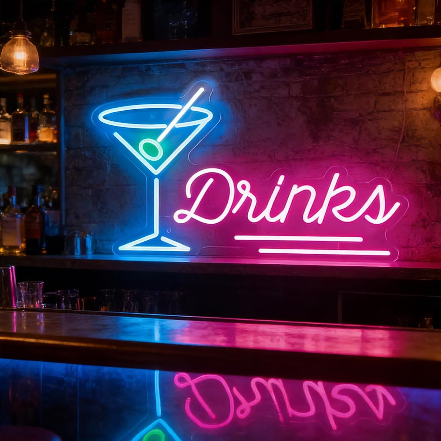Cocktails Neon Sign 22 inches Led Dimmable Business Tropical Drink Neon Light Up Signs Home Bar Wall Art Decor for Cocktails Pub Club Decorations
