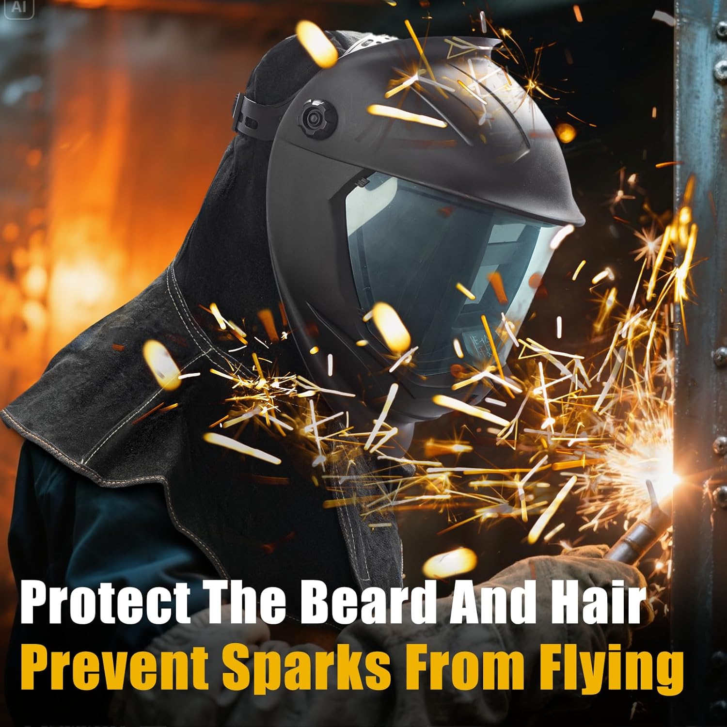 Welding Head Cover, Real Cow Leather Welding Hood Heat & Flame Resistant to Protect Welder Head From Spark Burn in Metal Processing Casting or Cutting, Can Be Used with Welding Helmet, Black