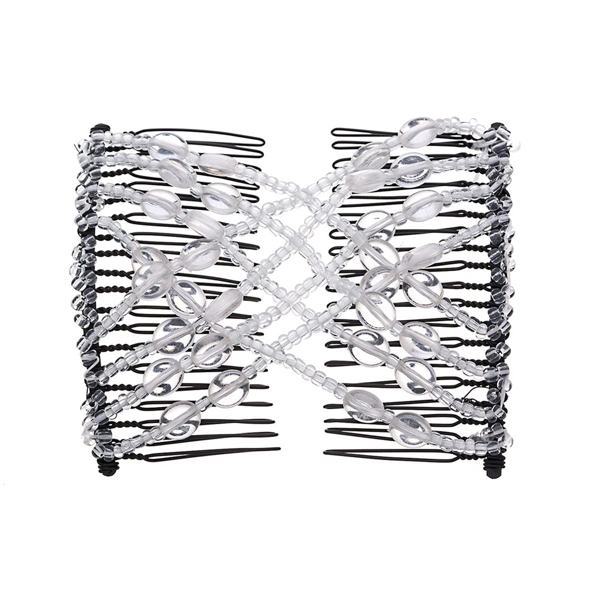 3 Pieces Magic Hair Comb Elastic Beaded Hair Clips Women Bride Double Slides Stretching Hairpins Combs for Popular Hairstyles - Image 3