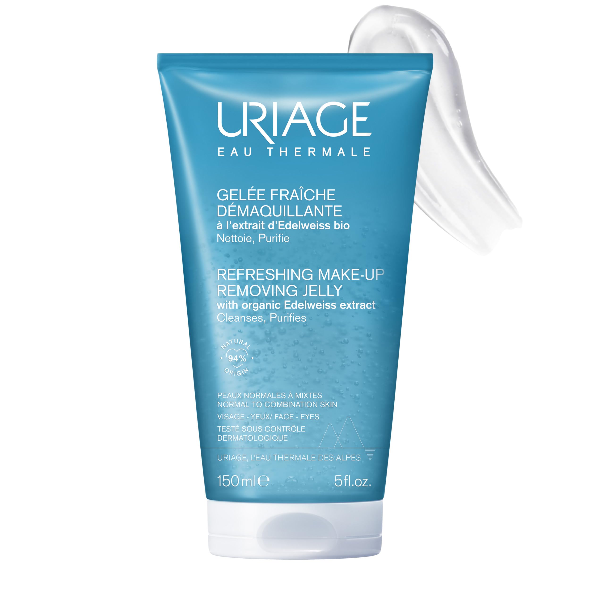 Uriage Gelée Démaquillante Rafraîchissante - Edelweiss Bio, Glycérine - Visage, Yeux - Nettoie, Rafraîchit - Hydrate, Apaise - pH Physiologique - 94% d’Ingrédients d’Origine Naturelle - 150ml