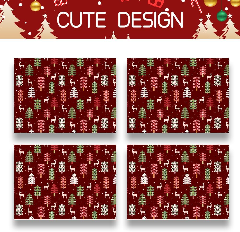 Festive Rustic Elegant Adorable Christmas Trees and Reindeer in Forest Burgundy Wrapping Paper 4 Sheets -(28"x20" Per Sheet, 4-Sheets, 1-Designs: 15 sq. ft. ttl)- Gift Wrap For Kids Girls Holiday Christmas image 3