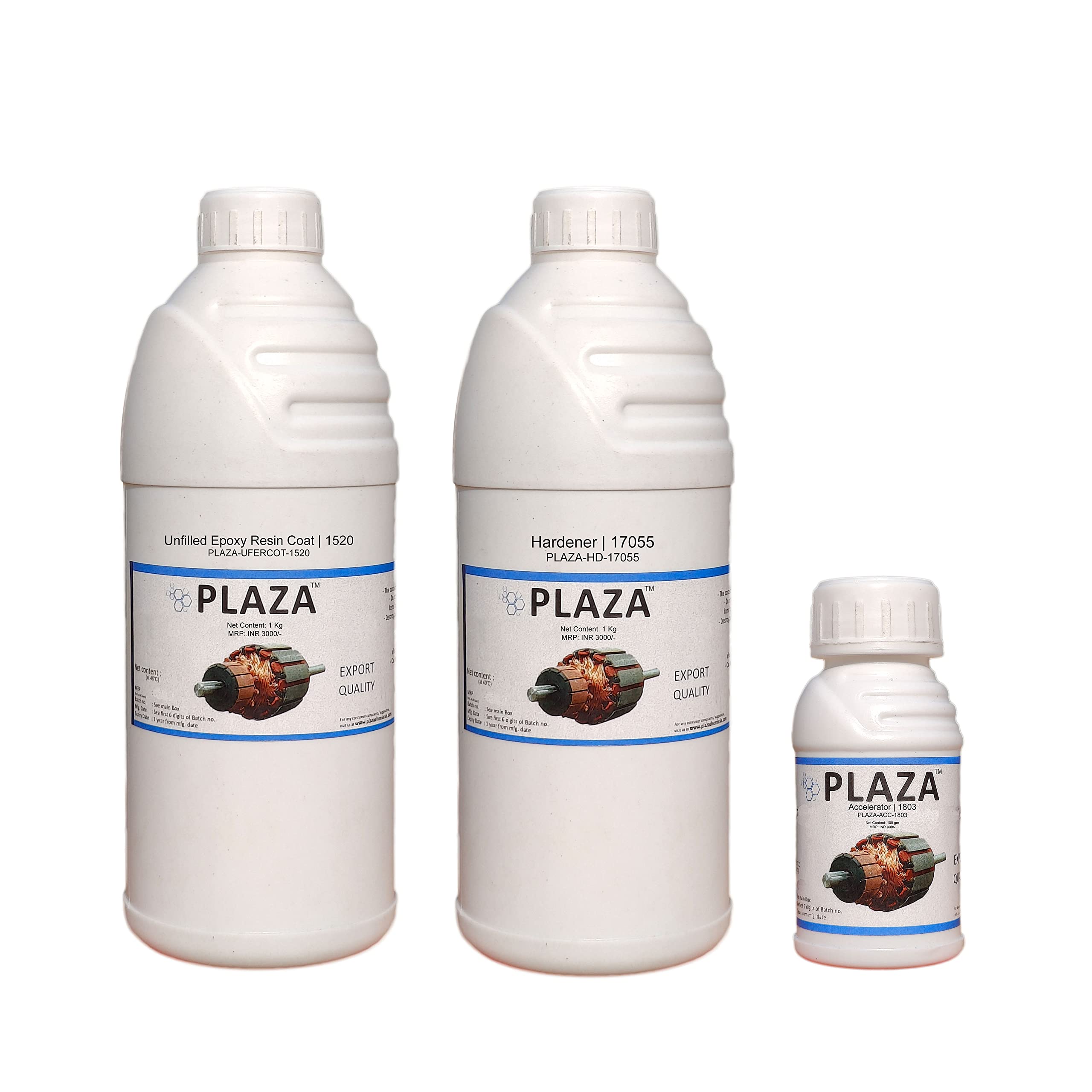 PLAZA | Heat Curing, Unfilled Epoxy System | PLAZA-UFERCOT-1520 (1 Kg) + PLAZA-HD-17055 (1 Kg) + PLAZA-ACC-1803 (100 Gm) | For Electrical Casting and Potting Applications