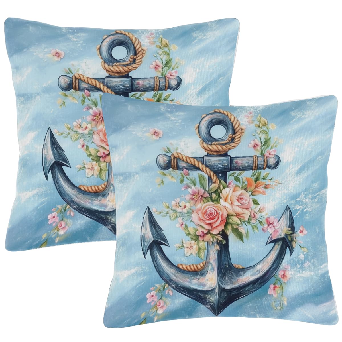 Housses de coussin ancre nautique 55x55 cm pour canapé et salon