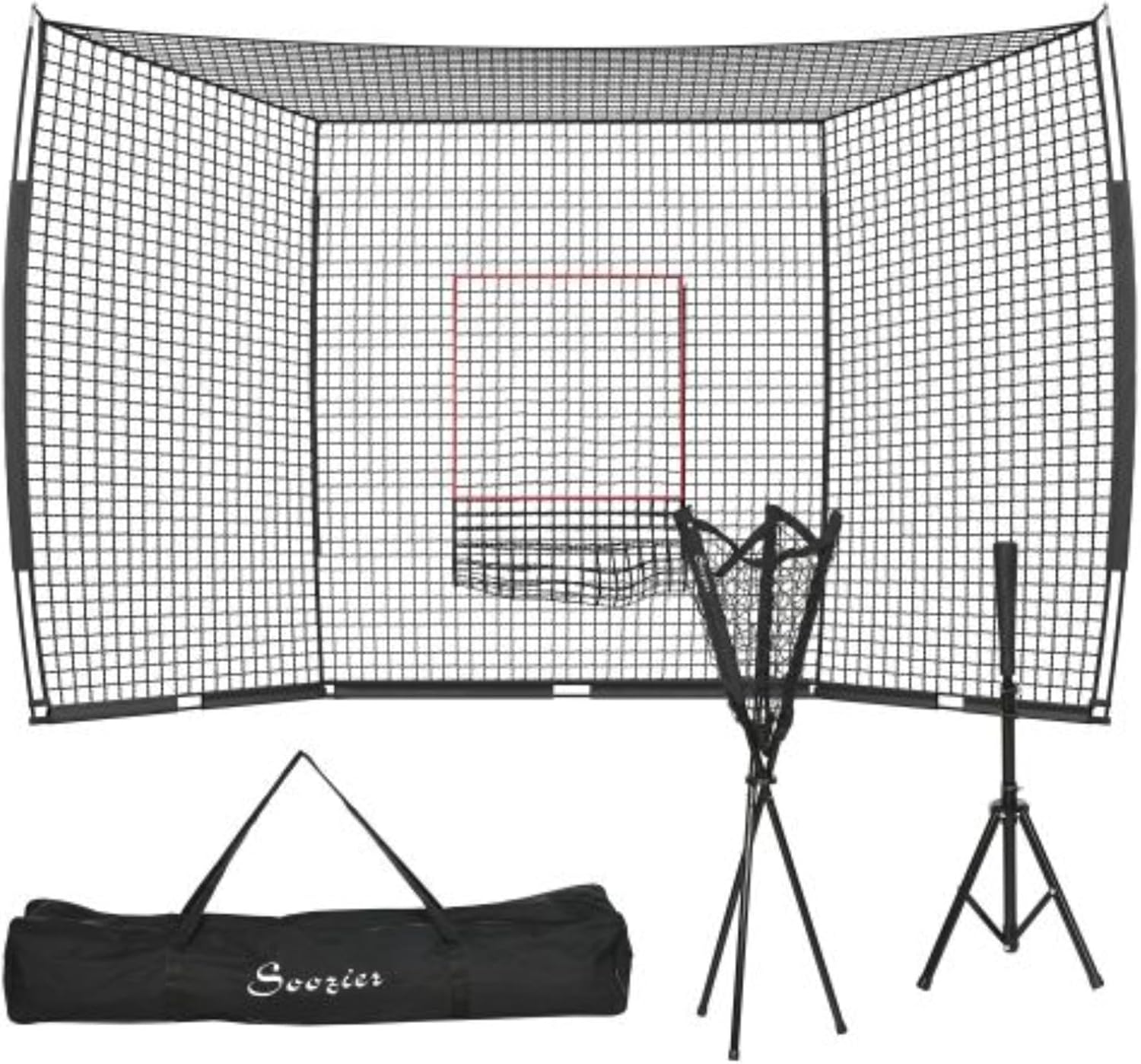 Baseball Practice Net Set, Portable Softball and Baseball Practice Equipment, with 17' X 5.5' Catching Net, Caddy and Batting Tee, with Carrying Bag, Black