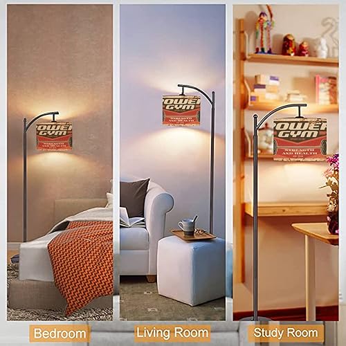 Miniatura 7 de Lámparas de pie de arco, club deportivo, placa de metal oxidado, vintage, de estaño, con culturismo, lámpara de pie con control remoto, lámparas