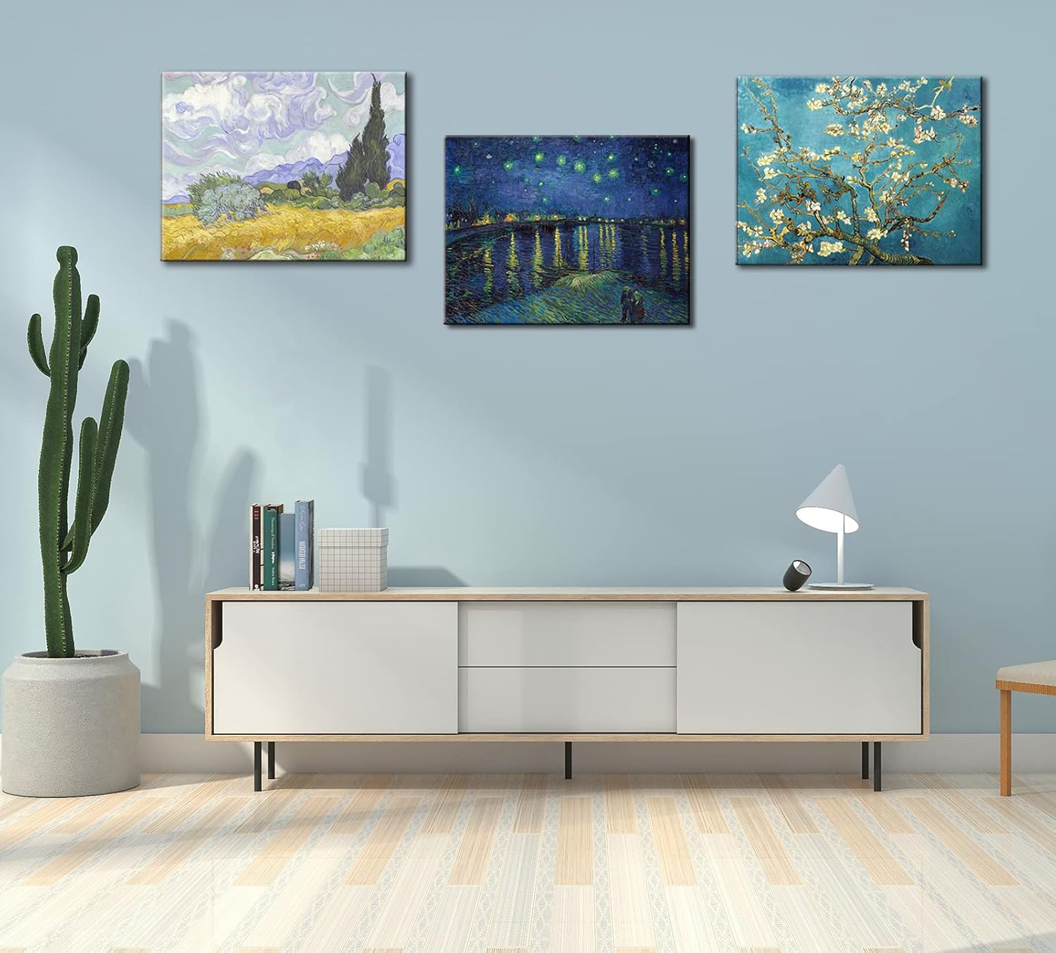 Vincent Van Gogh Canvas Wall Art - Starry Night | Almond Blossom | Wheat Field with Cypresses Paintings, Classic Artwork Picture Poster Prints for Home Decor 12"x16"x 3Pcs