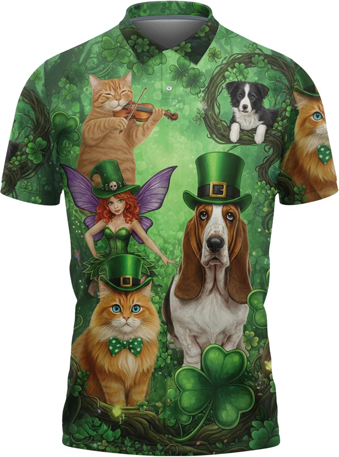 Green Shamrock Polo Shirts for Men - Patrick Day Short Sleeve Regular Fit Polo Shirts for Men Women Series 52