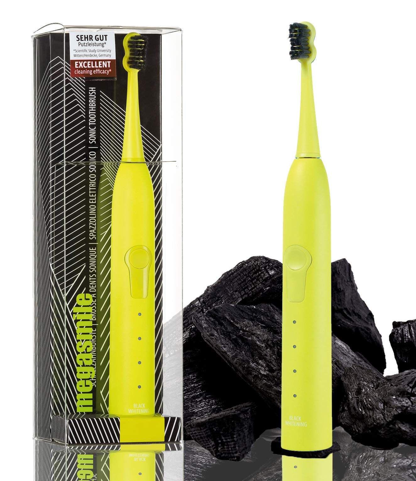 Sonic Black Whitening II Schallzahnbürste Yellow, Elektrische Zahnbürste, mit Timer, Aktivkohle ACP Whitening Wirkung