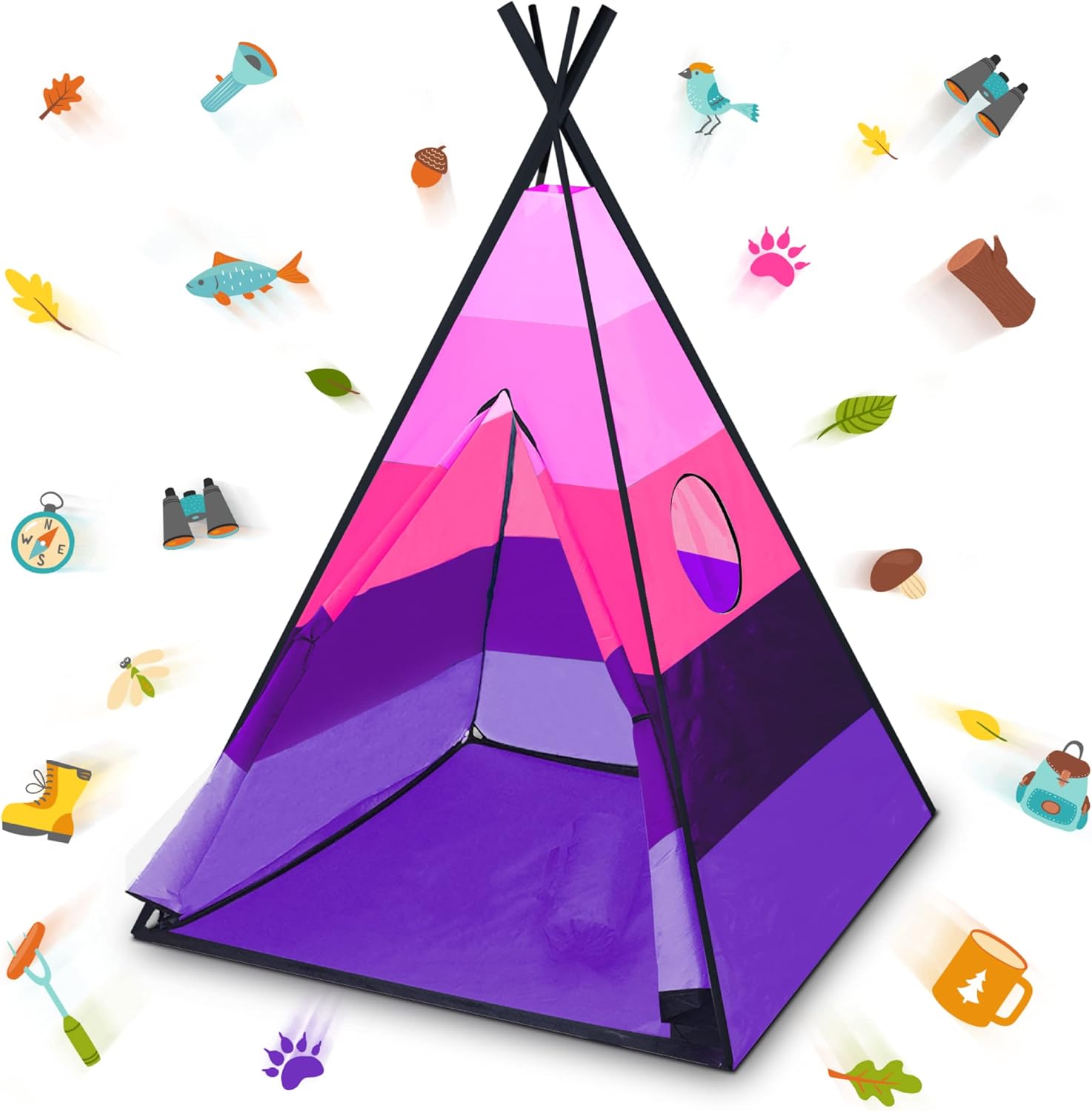USA Toyz Happy Hut Teepee Tent for Kids - Indoor Pop Up Teepee Kids Playhouse Tent for Boys, Girls, Toddler Tent, Kids Tent Indoor Tepee with Portable Kids Play Tent Storage Bag, Kids Teepee (Pink) Teepee Pink