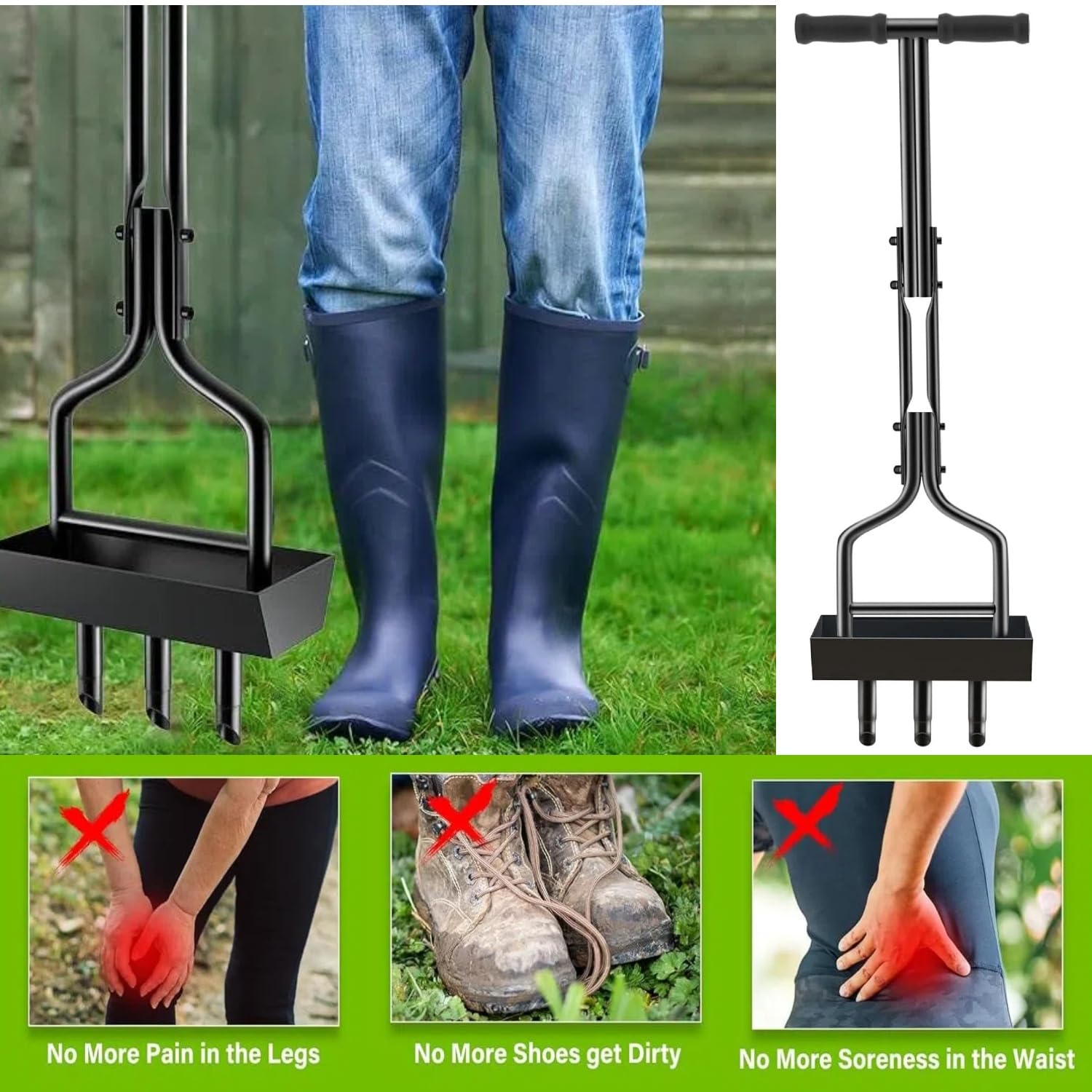 DIYTuning Aérateur De Pelouse Robuste - Outil Manuel Avec 19 Pointes En Fer - Aérateur D'air