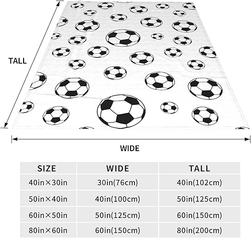 Miniatura 5 de Manta de franela suave y acogedora de 50 x 60 pulgadas, patrón de fútbol blanco y negro, manta decorativa grande para sofá, sala de estar