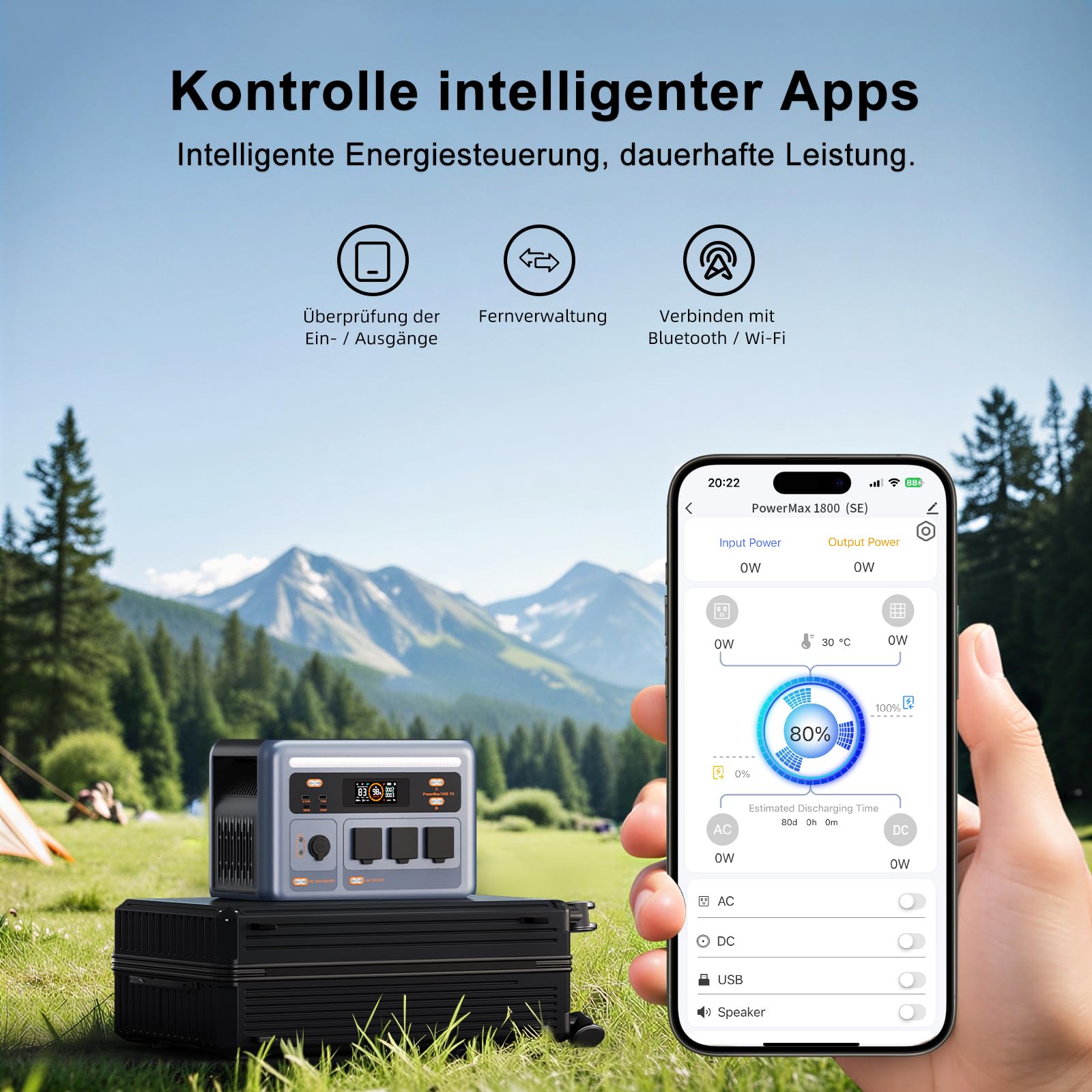 OSCAL PowerMax 1800SE Tragbare Powerstation, 1024Wh LiFePO4-Batterie, 1800W AC (3600W Peak)/100W USB-C Ausgang, 8ms USV Solar Generator für Camping, Wohnwagen, Notstrom zu Hause