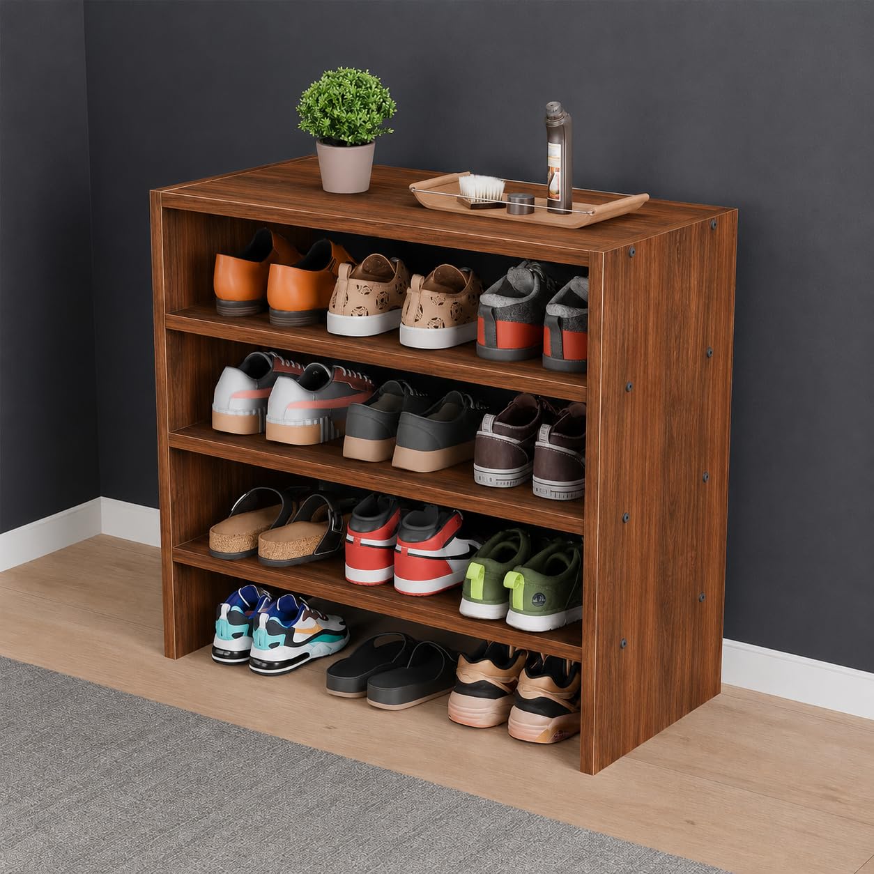Dime Store Wooden Shoe Rack for Home 4 Tier Shoe Organizer Cabinet | Multipurpose Wooden Book Case, Storage Shelf, Footwear Stand for Entryway, Living Room, Bedroom & Office-image-32